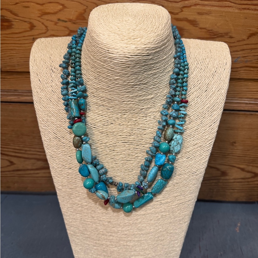 Genuine Turquoise Multi-Strand Necklace - Picture 1 of 2